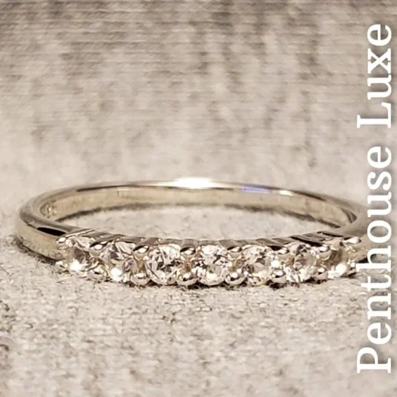 SOLID 925 Sterling Silver White Topaz Quarter Circle Band - Picture 1 of 6